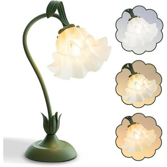 Flower Table Lamp LED Night Light Bedside Desk Lamp 3 Color Modes Green Decor - Picture 7 of 7